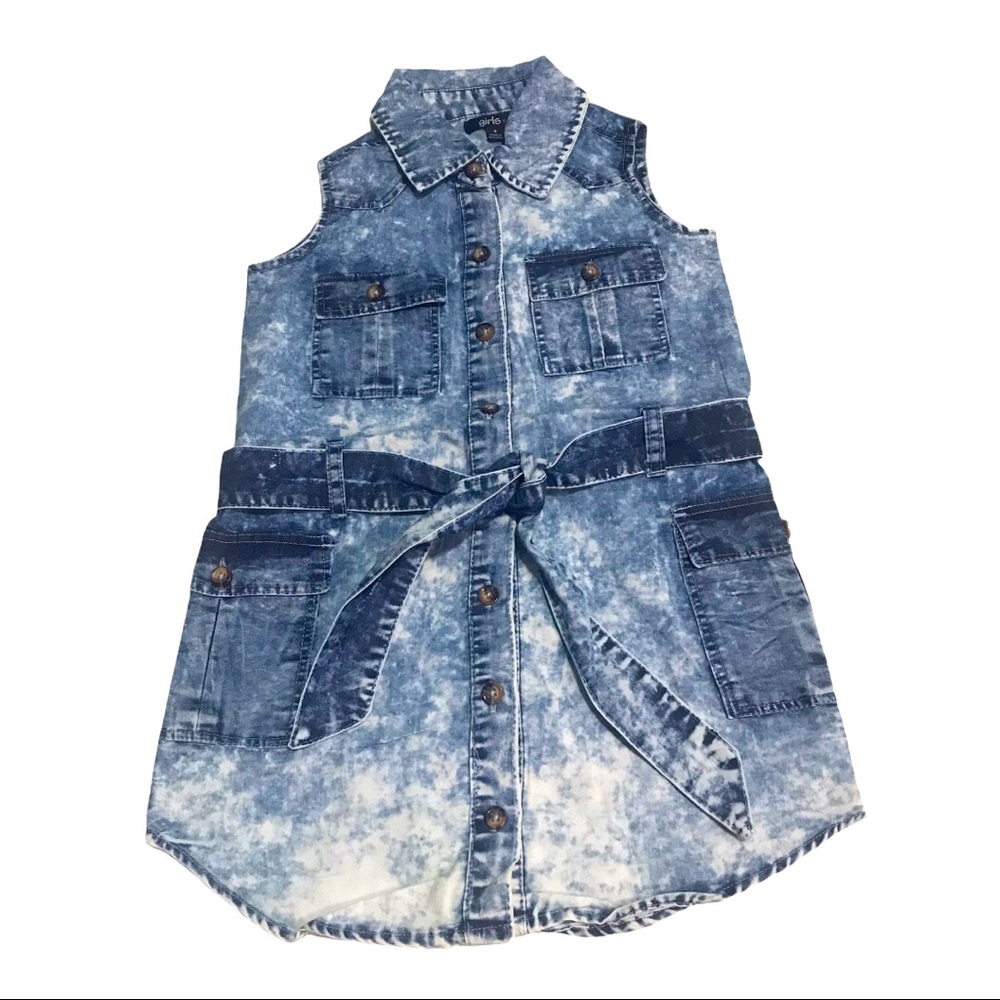 GIRLS' STONEWASH DENIM SLEEVELESS SHIRTDRESS